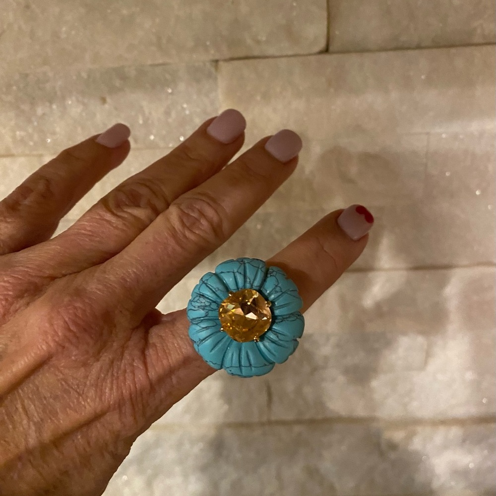 Anthropologie Turquoise Flower Ring